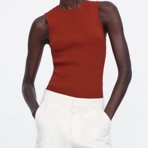 Zara Brick Orange-Red Open Back Top